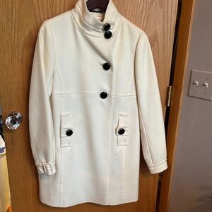 Ann Taylor Cream/White Coat with designer Black Buttons
